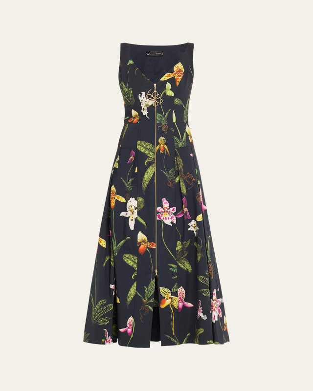 Orchids Poplin Zip Front Dress